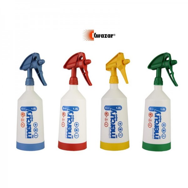 Kwazar 4 er Set Mercury Super PRO+ 360 Grad VITON Sprühflasche 1,0 Liter blau rot gelb grün