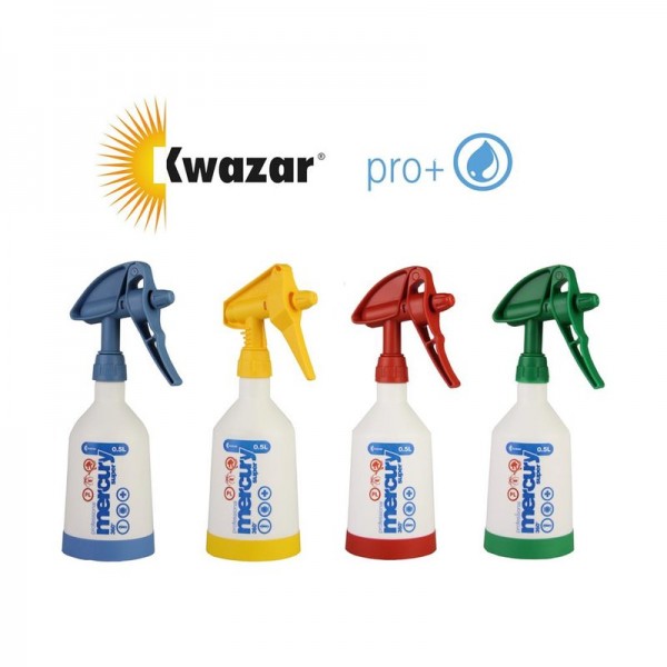 4 Stück Mercury Super PRO+ 360 Grad VITON Sprühflasche 0,5 Liter in 4 Farben gelb rot grün blau